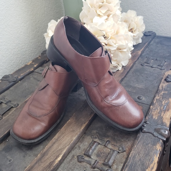 Calico Shoes - Calico Followme Monk Strap Square Toe Ankle Boot Block Heel Brown Sz 9